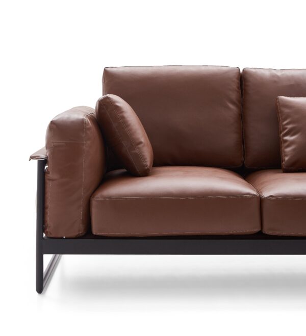 Gwynn 4-Seater Faux Leather Sofa – Dark Brown - Image 2