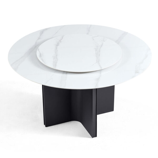 Malkah 1.35M Round Sintered Stone Dining Table with Lazy Susan - Image 3