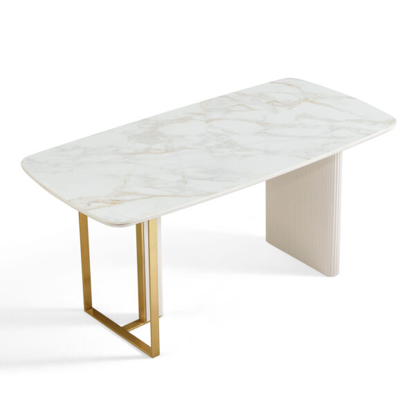 Branduff Modern Luxe Sintered Stone Dining Table – Cream & Gold - Image 3