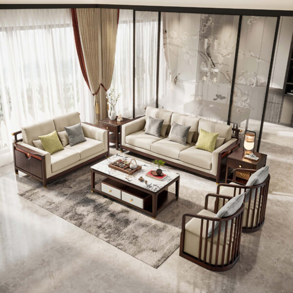 Azunto 3-Seater Sofa – Solid Wood Frame with PVC - Image 5