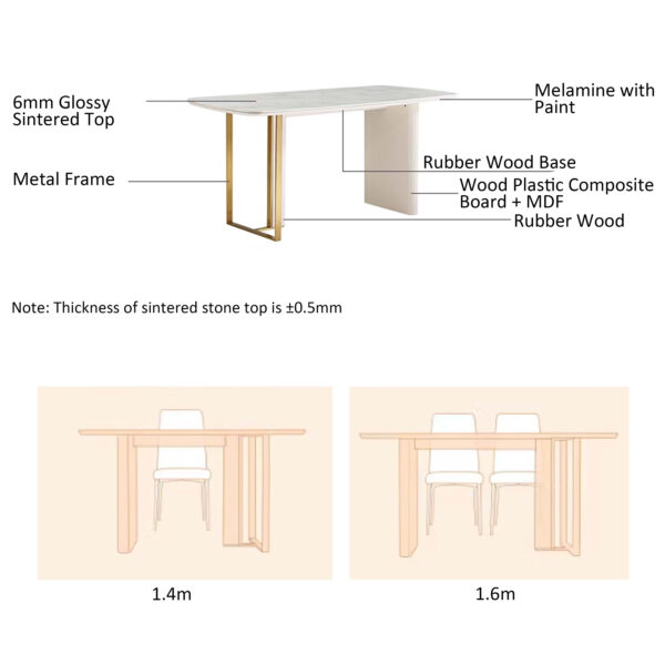 Branduff Modern Luxe Sintered Stone Dining Table – Cream & Gold - Image 8