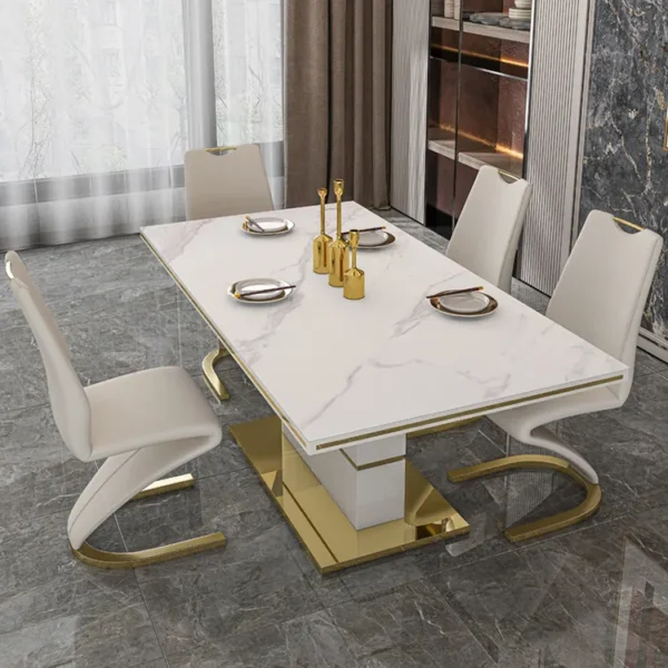 Lucenzo Modern Leather Dining Table Set - Image 7