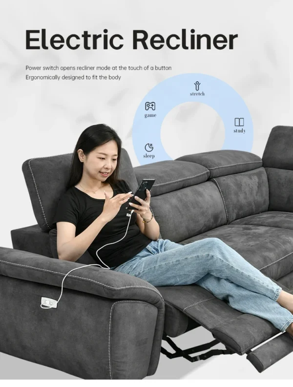 Moderno L-Shape 3-Seater Electric Recliner Sofa - Image 4