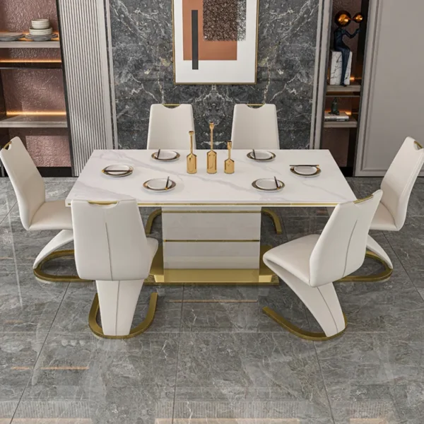 Lucenzo Modern Leather Dining Table Set - Image 5
