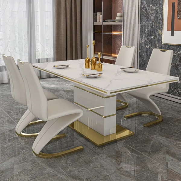 Lucenzo Modern Leather Dining Table Set - Image 4