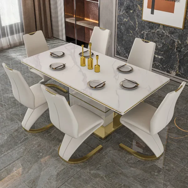 Lucenzo Modern Leather Dining Table Set - Image 3