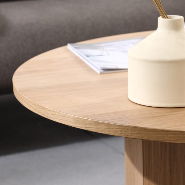 Naomi Round Ribbed Coffee Table – Oak Veneer - Image 5