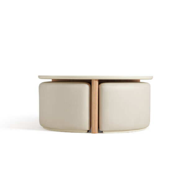 Zygmunt Round Coffee Table with 3 Padded Stools