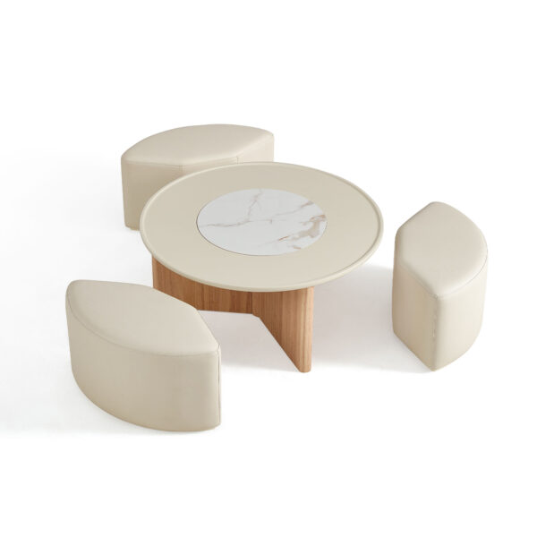 Zygmunt Round Coffee Table with 3 Padded Stools - Image 2