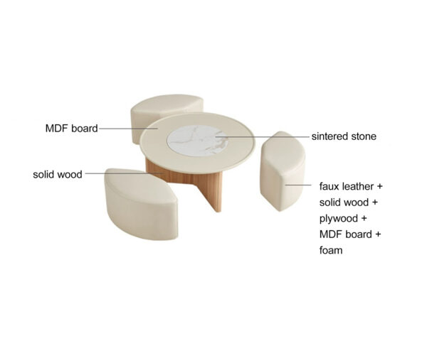 Zygmunt Round Coffee Table with 3 Padded Stools - Image 5